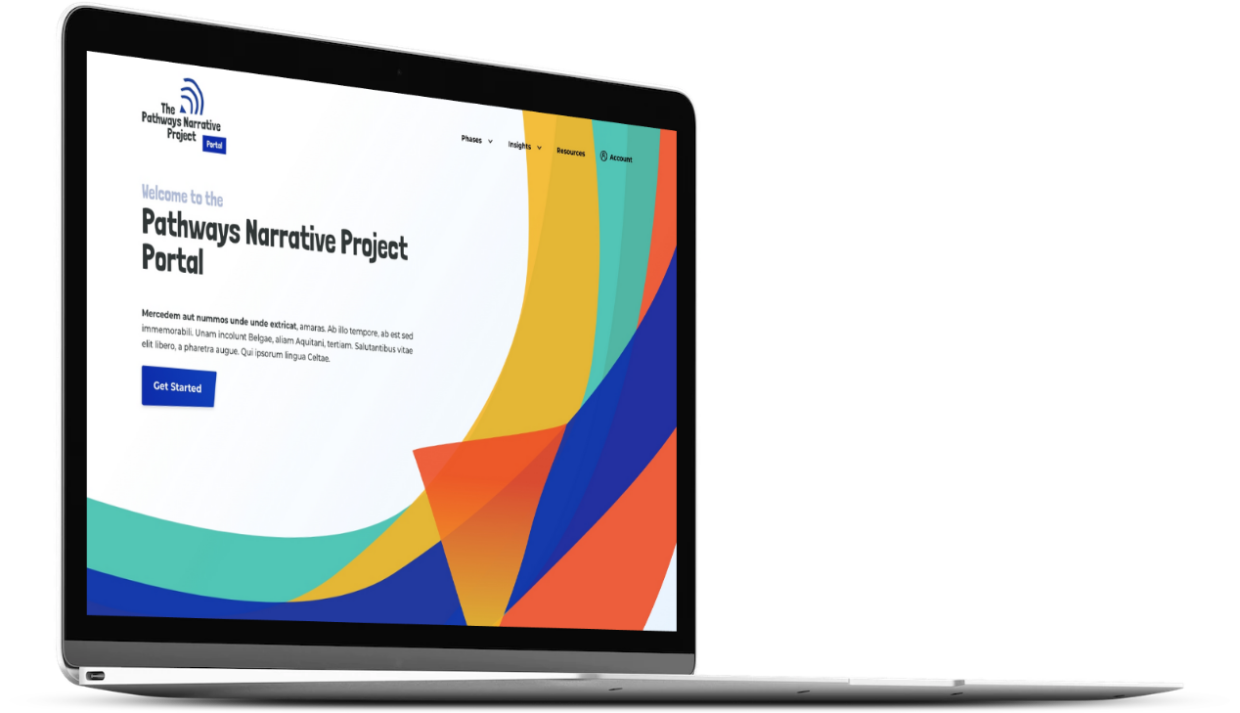 A laptop displaying the Pathways Narrative Project website.